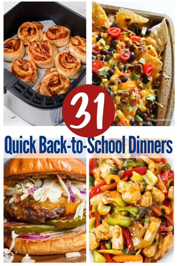 collage of 4 easy to prepare dinner recipes with graphic overlay