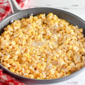 Close up of Skillet Creamed Corn in a serving bowl.