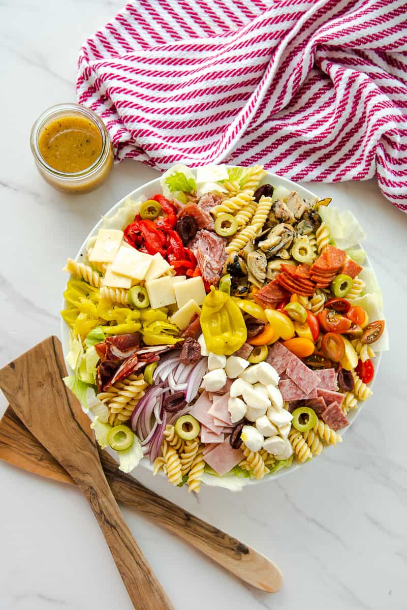 Antipasto salad with pasta and deli meats.