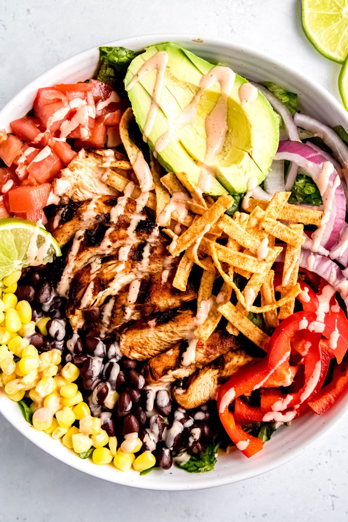A bowl of salad loaded with spicy southwestern flavors.