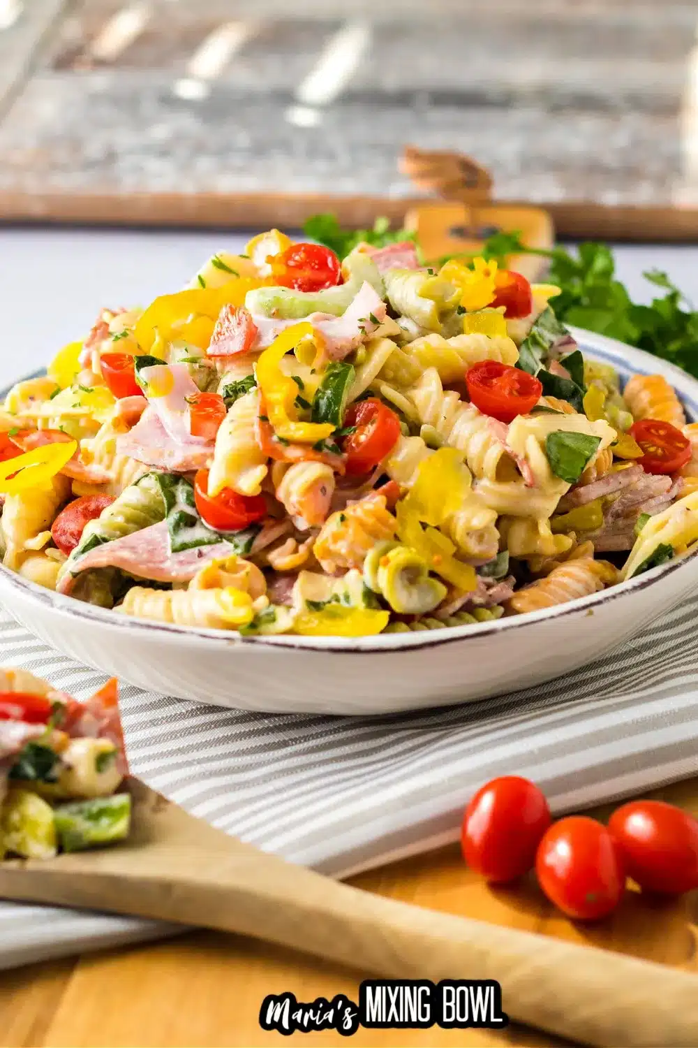 Pasta salad with Italian sub sandwich ingredients.