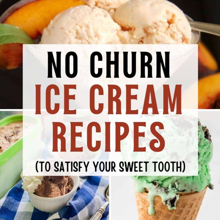 Photo collage of no churn ice creams in cones and bowls with text overlay.