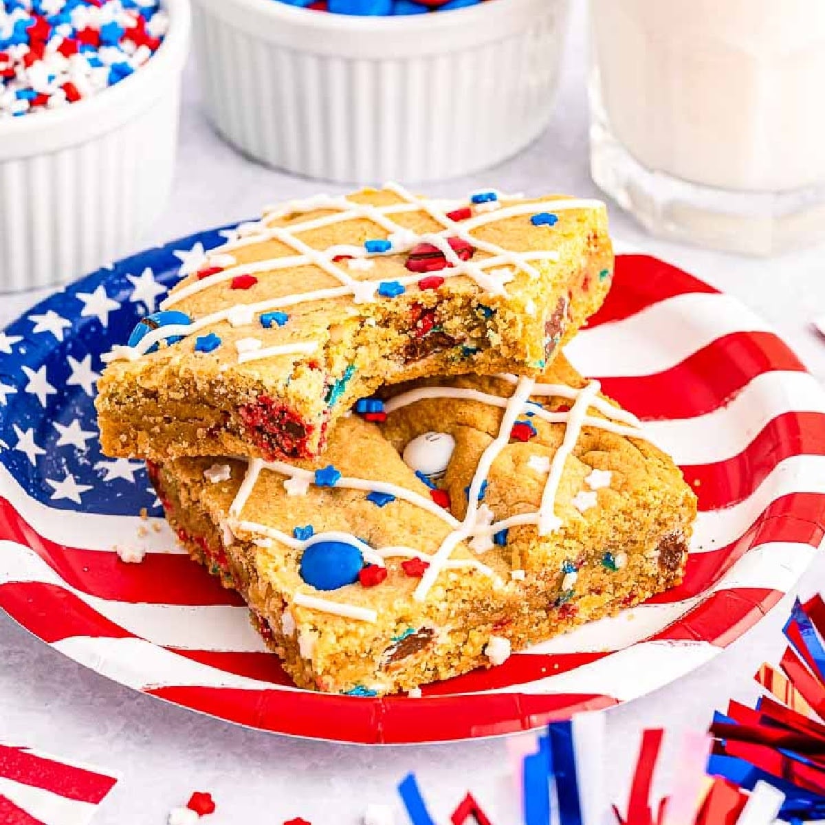 Red White And Blue Cookie Bars With M&ms 