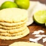 A stack of sugar cookies with coconut and lime flavors infused into the dough.