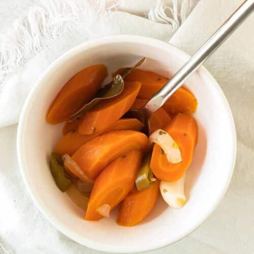 A bowl of pickled Mexican carrots.