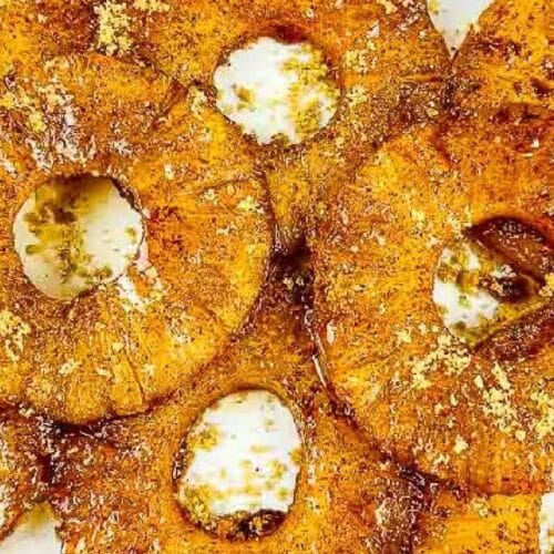 Caramelized pineapple rings.